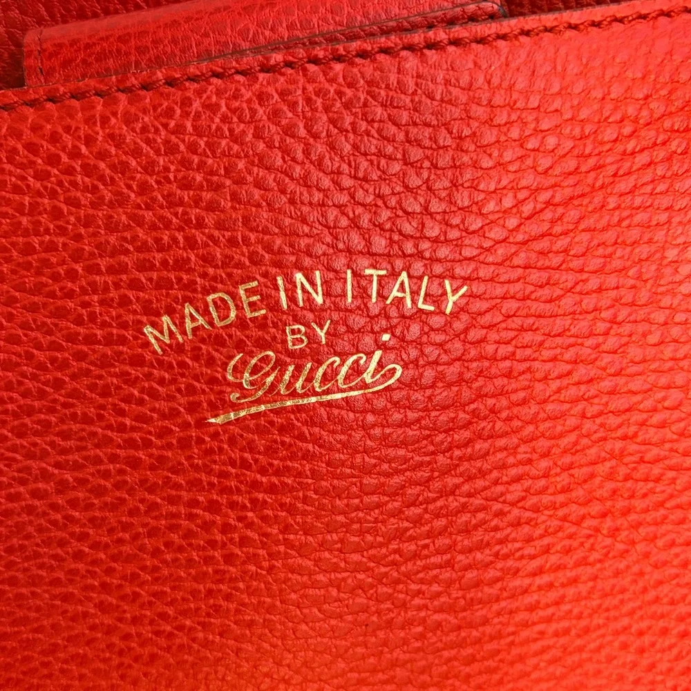 Gucci Red Leather Swing Tote Bag Work Satchel Everyday Bag - Picture 2 of 9